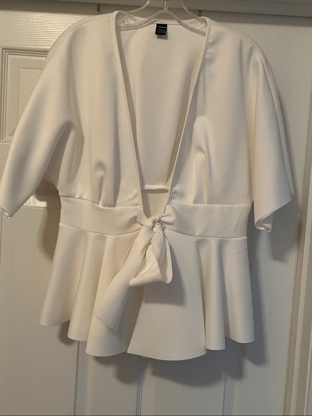 SHEIN White Tie-Front Peplum Top
